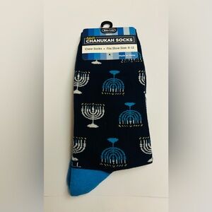 New Adult Men's Chanukah Socks Crew Socks Blue Light Blue White Gold